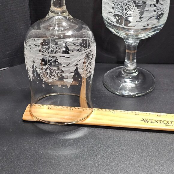 2 Lynns China Pines Water Goblets 7" gold winter scene white silhouette trees ho - Picture 7 of 7